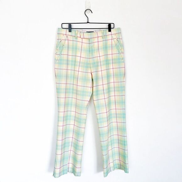 IJP Ian Poulter Design Men’s Yellow Blue Wool Blend Spring Pastel Plaid Golf Pan - Picture 1 of 10